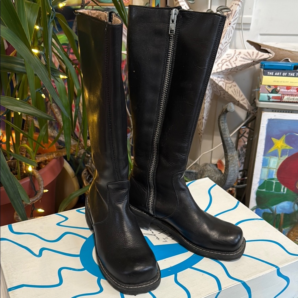 Black Leather Knee-High Boots